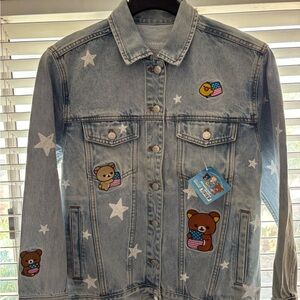 Denim&Co Light Blue Jean Jacket with Bear and Star Accents